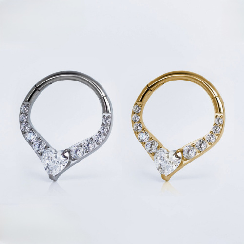 Кольцо-кликер Капелька Сердца Gold 1.2 мм (16G) фото 2